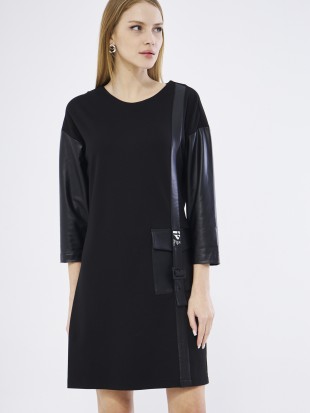 Bamby Yuvarlak Yaka Kısa Boy Regular Fit Siyah Renk Elbise