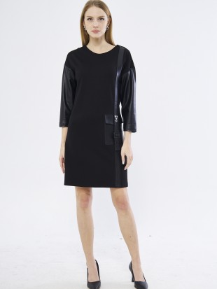 Bamby Yuvarlak Yaka Kısa Boy Regular Fit Siyah Renk Elbise