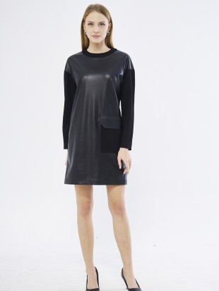 Sorany Bisiklet Yaka Kısa Boy Rahat Kalıp Siyah Renk Elbise