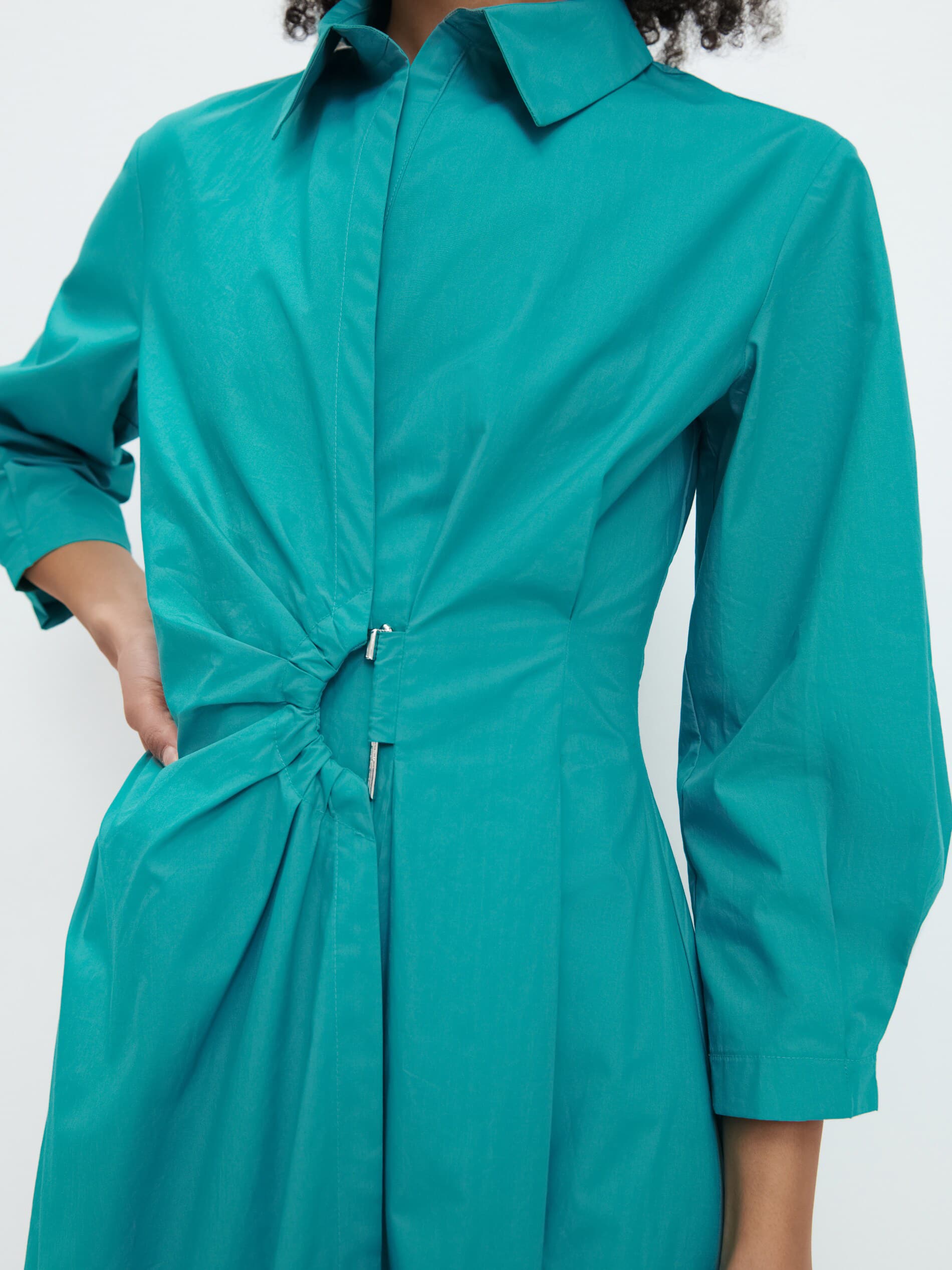 Basse Gömlek Yaka Kısa Boy Regular Fit Turkuaz Renk Elbise