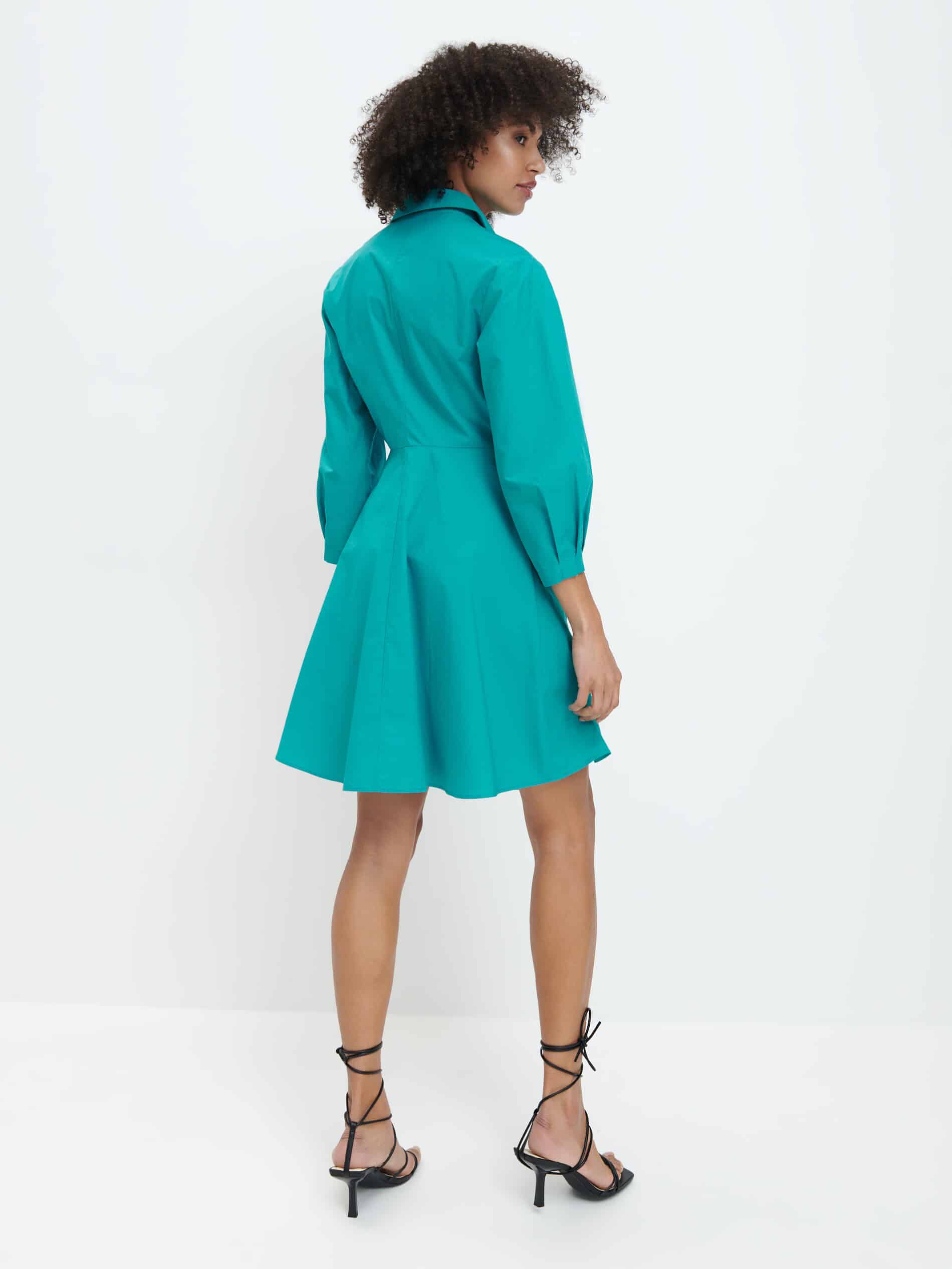 Basse Gömlek Yaka Kısa Boy Regular Fit Turkuaz Renk Elbise