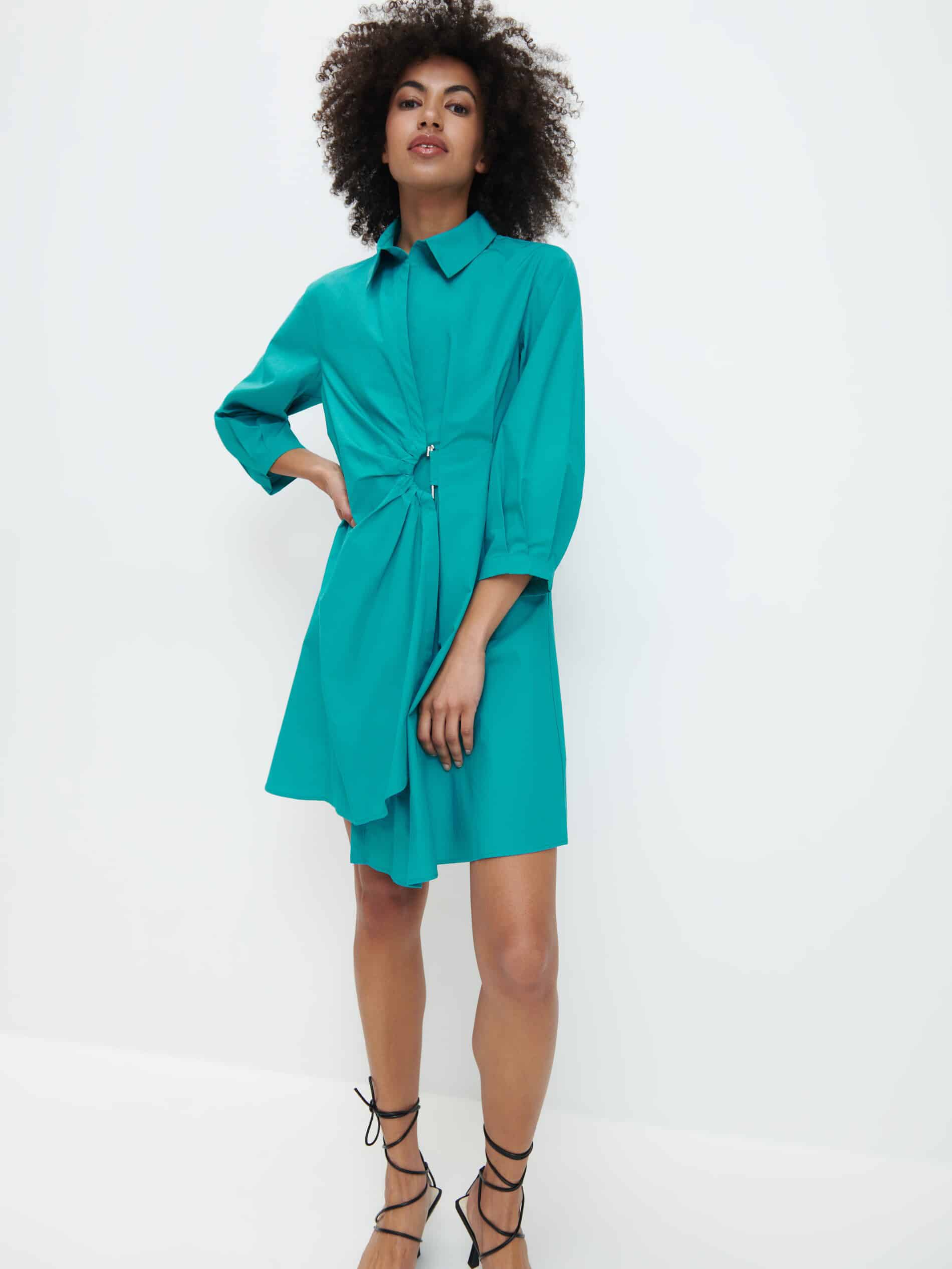 Basse Gömlek Yaka Kısa Boy Regular Fit Turkuaz Renk Elbise