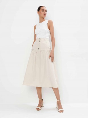 Jayla Diz Altı Regular Fit Bej Renk Etek