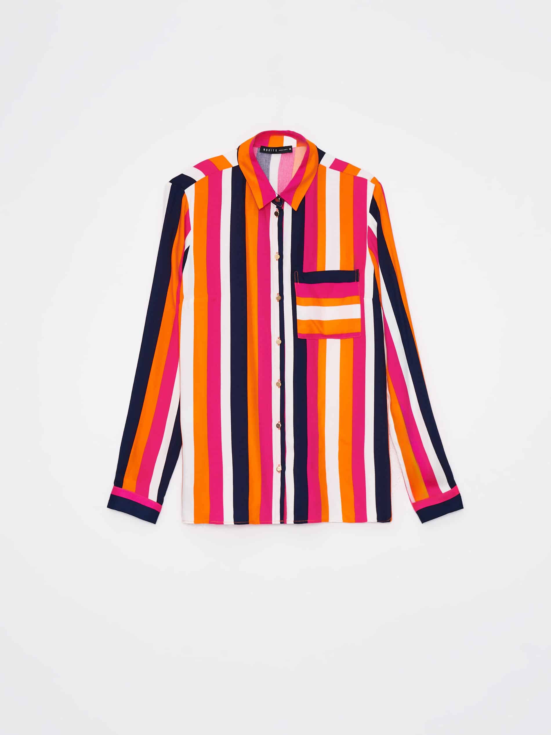 Ata Gömlek Yaka Çizgili Desenli Standart Boy Regular Fit Çok Renkli Kadın Gömlek